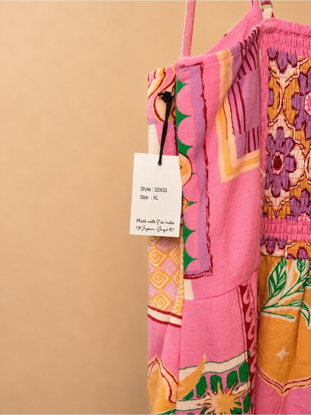 Japna Pink Patchwork Print Spaghetti Strap Dress - Picture 4 of 4